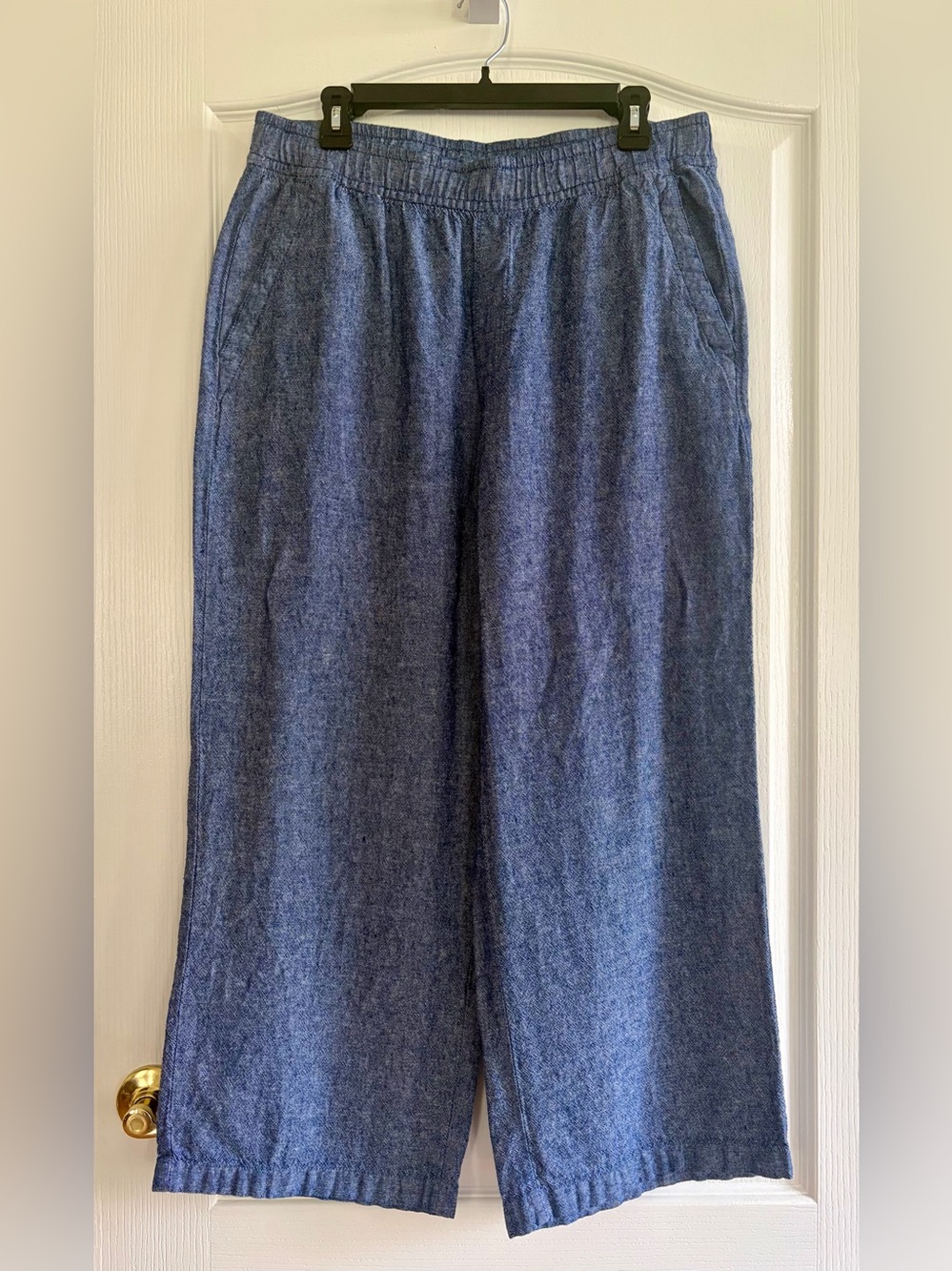 Old Navy Women’s Chambray Blue Linen-Blend High-Rise Wide Leg Pants Size Large